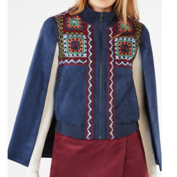 BCBG Max Azria Archer Crocheted Cape Jacket X Small Boho Festival Retro Inspired - Picture 1 of 10
